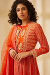 Buy_Shyam Narayan Prasad_Orange Silk Block Printed Anarkali Set _Online_at_Aza_Fashions