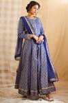 Shyam Narayan Prasad_Blue Chanderi Brocade Anarkali Set_Online_at_Aza_Fashions