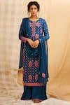 Shyam Narayan Prasad_Blue Silk Embroidered Kurta Set _Online_at_Aza_Fashions