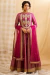 Buy_Shyam Narayan Prasad_Pink Silk Chanderi Brocade Round Anarkali Set _at_Aza_Fashions