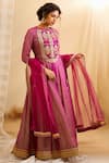 Shyam Narayan Prasad_Pink Silk Chanderi Brocade Round Anarkali Set _Online_at_Aza_Fashions