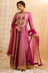 Buy_Shyam Narayan Prasad_Pink Silk Chanderi Brocade Round Anarkali Set _Online_at_Aza_Fashions