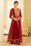 Shyam Narayan Prasad_Maroon Silk Chanderi Brocade Round Anarkali Set _Online_at_Aza_Fashions