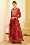 Buy_Shyam Narayan Prasad_Maroon Silk Chanderi Brocade Round Anarkali Set _Online_at_Aza_Fashions