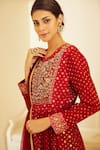 Shop_Shyam Narayan Prasad_Maroon Silk Chanderi Brocade Round Anarkali Set _Online_at_Aza_Fashions