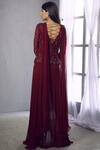 Shop_Shloka Khialani_Maroon Net, Crepe, Georgette V Neck Embellished Jacket And Pant Set _at_Aza_Fashions