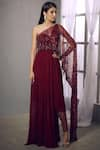 Buy_Shloka Khialani_Maroon Georgette Asymmetric Embellished Kurta Set  _at_Aza_Fashions