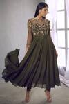 Buy_Shloka Khialani_Green Net, Crepe, Georgette Round Embellished Anarkali Set _at_Aza_Fashions