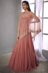 Buy_Shloka Khialani_Pink Georgette Round Embroidered Gown With Cape  _at_Aza_Fashions