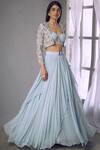 Buy_Shloka Khialani_Blue Georgette Embroidered Jacket Lehenga Set_at_Aza_Fashions