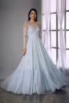 Shop_Shloka Khialani_Blue Georgette Embellished Gown_at_Aza_Fashions