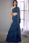 Buy_Shloka Khialani_Blue Georgette Asymmetric Embroidered Lehenga Set  _at_Aza_Fashions