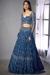 Buy_Shloka Khialani_Blue Georgette Sweetheart Neck Embroidered Lehenga Set  _at_Aza_Fashions