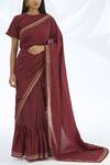 Buy_Shagun Manchanda_Wine Chanderi Silk Printed Saree _at_Aza_Fashions