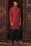Buy_Qbik_Blue Raw Silk Ikat Kurta Set_at_Aza_Fashions
