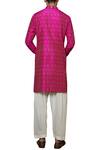Shop_Qbik_Pink Raw Silk Ikat Kurta Set_at_Aza_Fashions