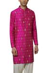 Buy_Qbik_Pink Raw Silk Ikat Kurta Set_Online_at_Aza_Fashions