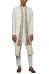 Qbik_Off White Silk Sherwani Set_Online_at_Aza_Fashions