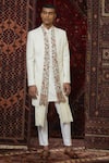 Buy_Qbik_Off White Silk Sherwani Set_at_Aza_Fashions