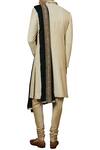 Shop_Qbik_Beige Silk Embroidered Sherwani Set_at_Aza_Fashions