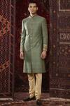 Buy_Qbik_Gold Silk Embroidered Sherwani Set_at_Aza_Fashions