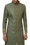 Buy_Qbik_Gold Silk Embroidered Sherwani Set_Online_at_Aza_Fashions