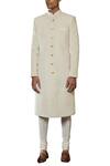 Qbik_Off White Velvet Quilted Sherwani Set_Online_at_Aza_Fashions