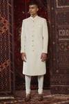 Buy_Qbik_Off White Velvet Quilted Sherwani Set_at_Aza_Fashions