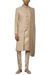 Qbik_Grey Silk Textured Sherwani Set_Online_at_Aza_Fashions