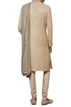 Shop_Qbik_Grey Silk Textured Sherwani Set_at_Aza_Fashions