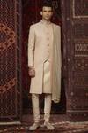 Buy_Qbik_Grey Silk Textured Sherwani Set_at_Aza_Fashions