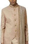 Buy_Qbik_Grey Silk Textured Sherwani Set_Online_at_Aza_Fashions