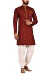 Buy_Arihant Rai Sinha_Maroon Dupion Silk Embroidered Butti Kurta Set _at_Aza_Fashions