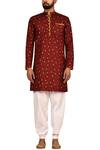 Arihant Rai Sinha_Maroon Dupion Silk Embroidered Butti Kurta Set _Online_at_Aza_Fashions