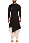 Buy_Arihant Rai Sinha_Black Dupion Silk Overlap Kurta Set _Online_at_Aza_Fashions