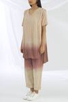 Buy_Chambray & Co._Cream Cotton Linen V-shaped Tunic Set _Online_at_Aza_Fashions