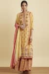 Buy_Ritu Kumar_Yellow Cotton Viscose Band Embroidered Kurta Sharara Set _at_Aza_Fashions