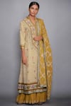 Buy_RI.Ritu Kumar_Yellow Viscose Cotton Georgette Stand Collar Printed Kurta Palazzo Set _at_Aza_Fashions