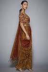 RI.Ritu Kumar_Green Rayon Crepe Round Printed Draped Saree _Online_at_Aza_Fashions