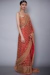 Shop_RI.Ritu Kumar_Red Silk Chinon Embroidered Saree With Unstitched Blouse Fabric _at_Aza_Fashions