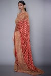 RI.Ritu Kumar_Red Silk Chinon Embroidered Saree With Unstitched Blouse Fabric _Online_at_Aza_Fashions