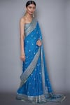 Shop_RI.Ritu Kumar_Blue Silk Chinon Embroidered Saree _at_Aza_Fashions