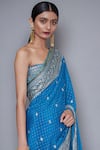 RI.Ritu Kumar_Blue Silk Chinon Embroidered Saree _Online_at_Aza_Fashions