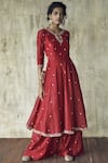 Himani & Anjali Shah_Red Chanderi Silk Anarkali Set_Online_at_Aza_Fashions
