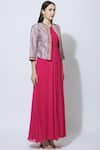 Manasi Sengupta_Purple Raw Silk Dress Round Jacket Band Maxi With Embroidered _Online_at_Aza_Fashions