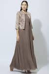 Buy_Manasi Sengupta_Brown Satin Muslin Dress Round Jacket Band Maxi With Embroidered  _at_Aza_Fashions