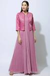 Buy_Manasi Sengupta_Pink Satin Muslin Dress Round Jacket Band Maxi With Embellished  _at_Aza_Fashions