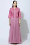 Buy_Manasi Sengupta_Pink Satin Muslin Dress Round Jacket Band Maxi With Embellished  _Online_at_Aza_Fashions