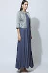 Manasi Sengupta_Grey Satin Muslin Dress Round Jacket Band Maxi With Embellished  _Online_at_Aza_Fashions