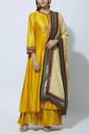 Buy_Manasi Sengupta_Yellow Silk Chanderi Band Collar Embroidered Kurta Set  _at_Aza_Fashions